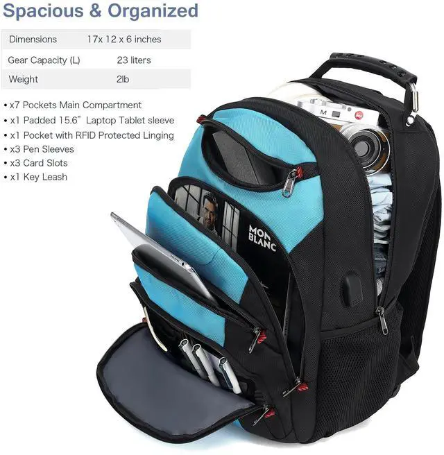 Alt view image 2 of 5 - Boavan Laptop Backpack for men, 15.6 inch Laptop Bag with USB Port, Waterproof Travel Work Backpack Purse, Anti-Theft Teacher Nurse Doctor Casual Bookbags Office Business backpack,Sky Blue/Black