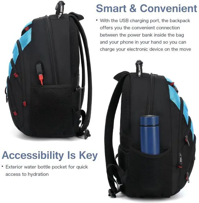Alt view image 5 of 5 - Boavan Laptop Backpack for men, 15.6 inch Laptop Bag with USB Port, Waterproof Travel Work Backpack Purse, Anti-Theft Teacher Nurse Doctor Casual Bookbags Office Business backpack,Sky Blue/Black