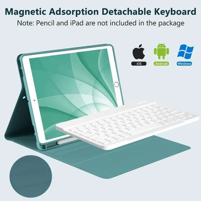 Alt view image 3 of 5 - BQSS Keyboard Case for ipad 10.2" 9th/8th/7th Gen,Wireless Magnetic Detachable Keyboard for iPad 9th/8th/7th, for iPad Air 3rd Gen Stand Tablet Cover Case with Built-in Pencil Holder(Dark Green)