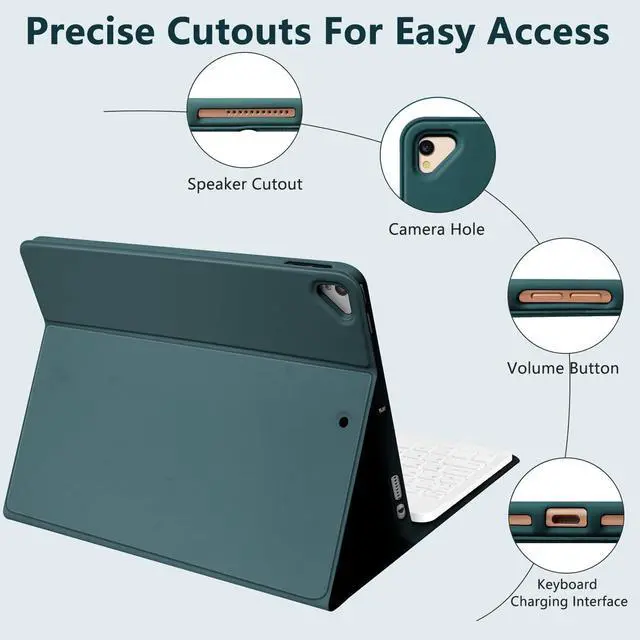 Alt view image 4 of 5 - BQSS Keyboard Case for ipad 10.2" 9th/8th/7th Gen,Wireless Magnetic Detachable Keyboard for iPad 9th/8th/7th, for iPad Air 3rd Gen Stand Tablet Cover Case with Built-in Pencil Holder(Dark Green)