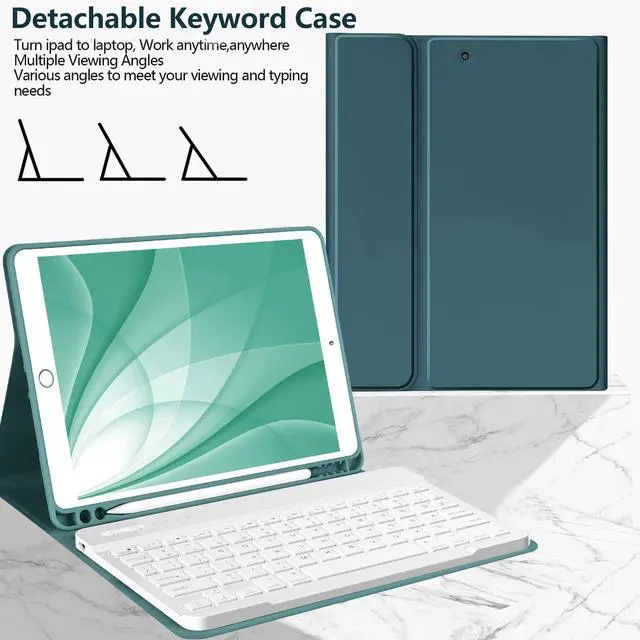 Alt view image 5 of 5 - BQSS Keyboard Case for ipad 10.2" 9th/8th/7th Gen,Wireless Magnetic Detachable Keyboard for iPad 9th/8th/7th, for iPad Air 3rd Gen Stand Tablet Cover Case with Built-in Pencil Holder(Dark Green)