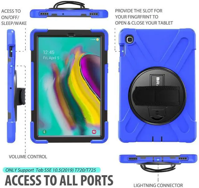 Alt view image 2 of 5 - BRAECN for Galaxy Tab S5e 10.5 Case,SM-T720/T725/T727 Case-Three Layer Heavy Duty Rugged Drop Protection Case with Hand Strap,Kickstand and Shoulder Strap for Samsung Galaxy Tab S5e 2019 Tablet (Blue)