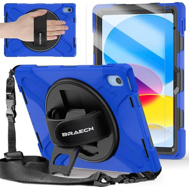 Main image of BRAECNstock for Apple iPad (A16) 11th/10th Generation Case 11"/10.9" 2025/2022, Shockproof Protective Case with Screen Protector, Pencil Holder, 360 Rotating Stand&Hand Strap, Shoulder Strap, Blue