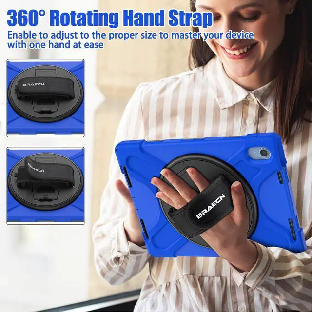 Alt view image 3 of 5 - BRAECNstock for Apple iPad (A16) 11th/10th Generation Case 11"/10.9" 2025/2022, Shockproof Protective Case with Screen Protector, Pencil Holder, 360 Rotating Stand&Hand Strap, Shoulder Strap, Blue
