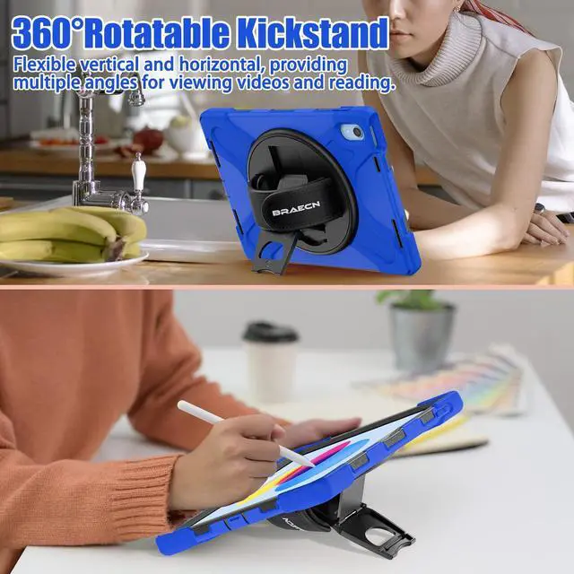 Alt view image 4 of 5 - BRAECNstock for Apple iPad (A16) 11th/10th Generation Case 11"/10.9" 2025/2022, Shockproof Protective Case with Screen Protector, Pencil Holder, 360 Rotating Stand&Hand Strap, Shoulder Strap, Blue