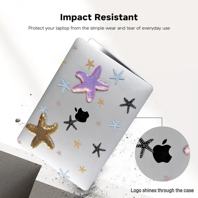 Alt view image 4 of 5 - BYCeKe Compatible with MacBook Pro 13 inch Case M2 2024-2016 A2338 M1 A2251 A2289 A2159 A1989 A1708 A1706,for MacBook Pro 13 Cute Case& Keyboard Cover for Mac Pro 13 Cute Print, Starfish