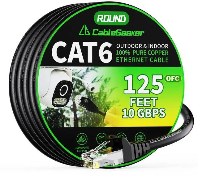 Main image of Cat 6 Ethernet Cable 125 ft, Indoor&Outdoor, High Speed 10Gbps 24AWG Pure Copper Internet Network Cable, Pure Copper Ethernet Patch Cable Long, PoE Computer LAN Cable for Router, Modem, PS5/4, Black