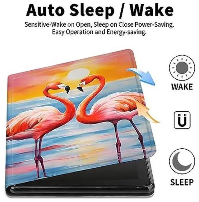 Alt view image 3 of 5 - Case for All-New  Kindle Fire HD 10 & 10 Plus 11th Generation 2021 Release 10.1 inch,Slim Folding Stand Cover with Auto Wake/Sleep,Sunset Flamingo