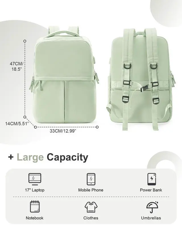 Alt view image 2 of 5 - CADOLIM Large Travel Backpack For Women Laptop Backpack Carry On Backpack For Airplanes College Backpacks For Women Men Waterproof Gym Work Backpack For Travel Green