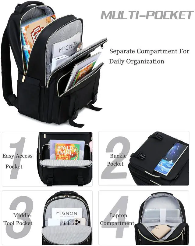 Alt view image 3 of 5 - Caoroky knight Women Laptop Backpack 15.6 Inch Office Business Work Backpacks Purse Anti Theft Travel Back Pack School College Bookbag Nurse Teacher Learning Daypack Computer Rucksack,Black