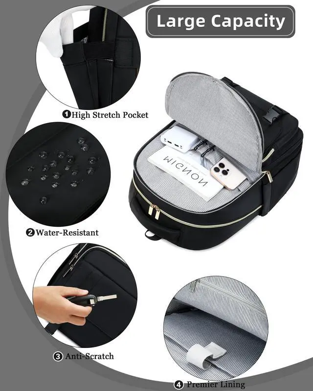 Alt view image 4 of 5 - Caoroky knight Women Laptop Backpack 15.6 Inch Office Business Work Backpacks Purse Anti Theft Travel Back Pack School College Bookbag Nurse Teacher Learning Daypack Computer Rucksack,Black