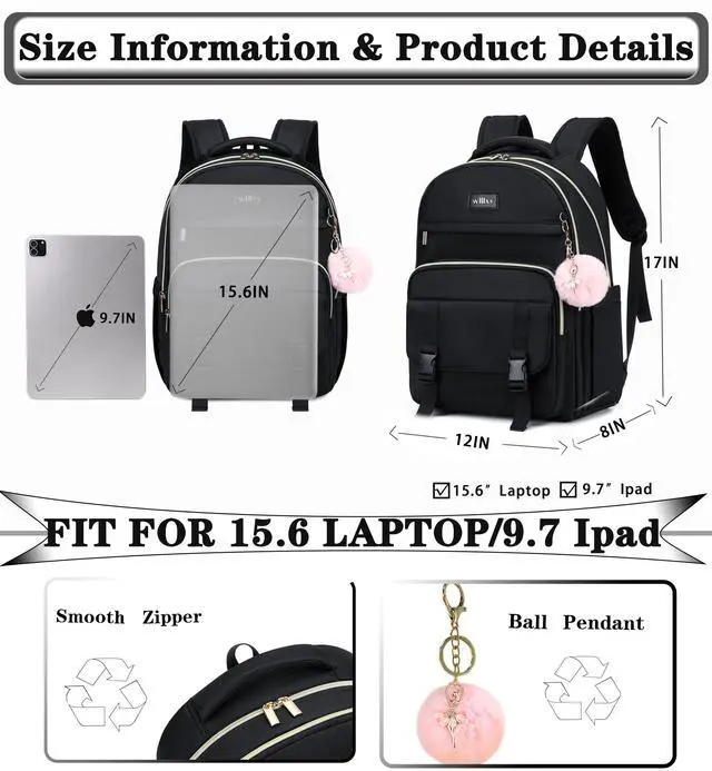 Alt view image 5 of 5 - Caoroky knight Women Laptop Backpack 15.6 Inch Office Business Work Backpacks Purse Anti Theft Travel Back Pack School College Bookbag Nurse Teacher Learning Daypack Computer Rucksack,Black