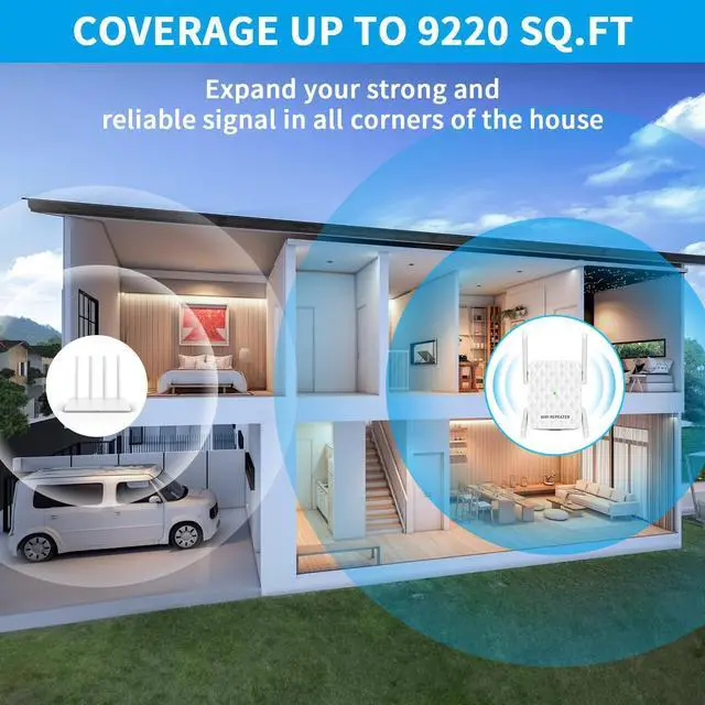 Alt view image 3 of 5 - WiFi Extender, WiFi Extenders Signal Booster for Home, WiFi Signal Amplifier Range Up to 9200sq.ft & 35 Devices, WiFi Repeater with Ethernet Port, Easy Setup, Alexa Compatible