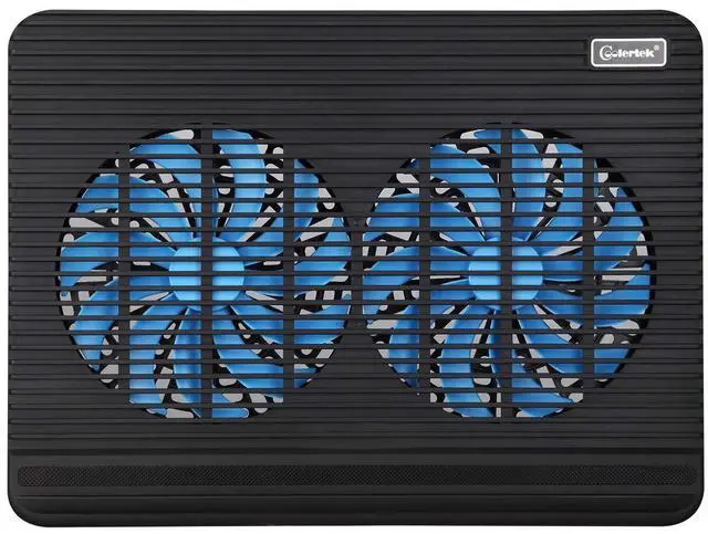 Alt view image 2 of 5 - Laptop Cooling Pad, Coolertek USB Powered Laptop Cooler, 2 Blue Silent Big Fans, Height Adjustable Non-Slip Laptop Stand with Dual USB 2.0 Ports, Fits 11-17 Inch Notebook - Black (N2)