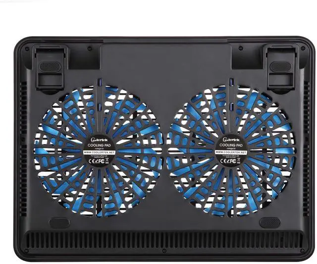 Alt view image 3 of 5 - Laptop Cooling Pad, Coolertek USB Powered Laptop Cooler, 2 Blue Silent Big Fans, Height Adjustable Non-Slip Laptop Stand with Dual USB 2.0 Ports, Fits 11-17 Inch Notebook - Black (N2)
