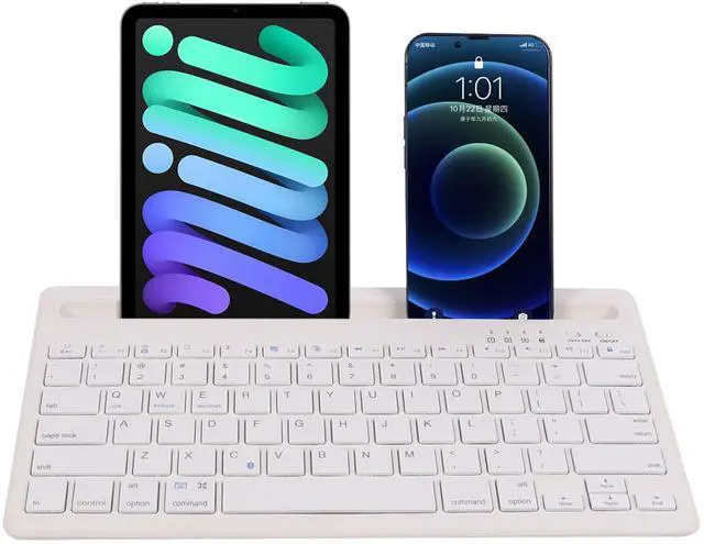 Main image of Bluetooth Keyboard with Tablet/Phone Holder,Multi-device Rechargeable Portable Wireless Keyboard Switch to 2 Devices(White)