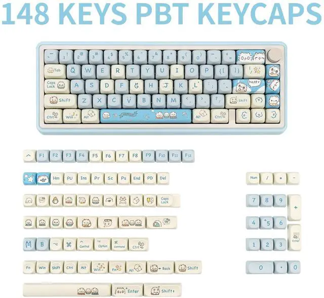 Alt view image 2 of 5 - COOMICKEY MOA Keycaps, PBT Keycaps, 148 Keys Blue White Cute Custom Gaming Keycap Set Dye Sublimation for ANSI Layouts Cherry Gateron MX Switches Mechanical Keyboard(Blue Cat)