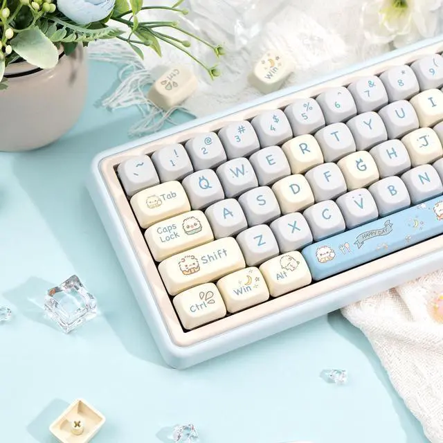 Alt view image 4 of 5 - COOMICKEY MOA Keycaps, PBT Keycaps, 148 Keys Blue White Cute Custom Gaming Keycap Set Dye Sublimation for ANSI Layouts Cherry Gateron MX Switches Mechanical Keyboard(Blue Cat)