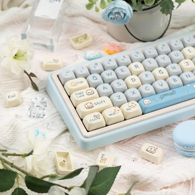 Alt view image 5 of 5 - COOMICKEY MOA Keycaps, PBT Keycaps, 148 Keys Blue White Cute Custom Gaming Keycap Set Dye Sublimation for ANSI Layouts Cherry Gateron MX Switches Mechanical Keyboard(Blue Cat)