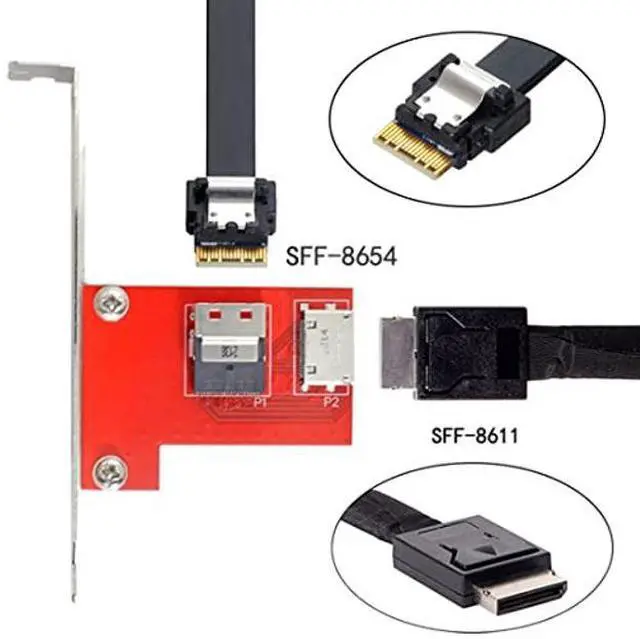 Alt view image 3 of 5 - Chenyang Slimline SAS SFF-8654 PCI-Express 4.0 to Oculink SFF-8611 SFF-8612 PCBA Female Adapter with Bracket