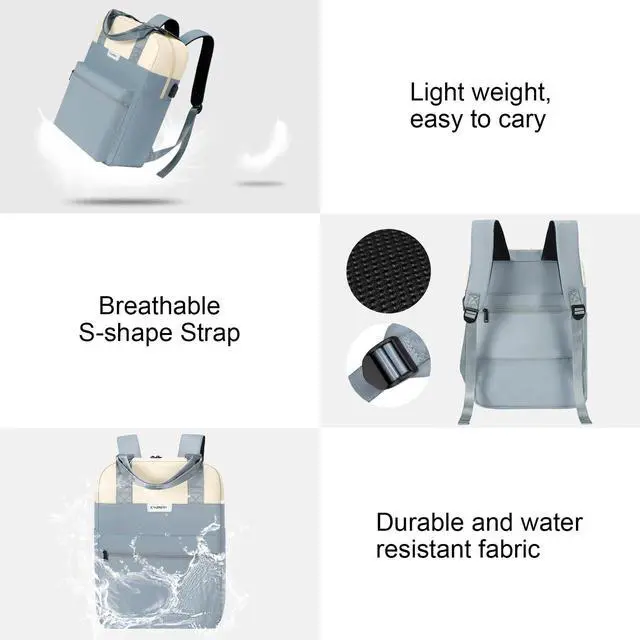 Alt view image 5 of 5 - CYUREAY Laptop Backpack for Women Fashion Travel Backpacks 15.6 Inch Laptop Bag with USB Port Teacher Nurse Vintage Daypacks for Work,Light Blue...