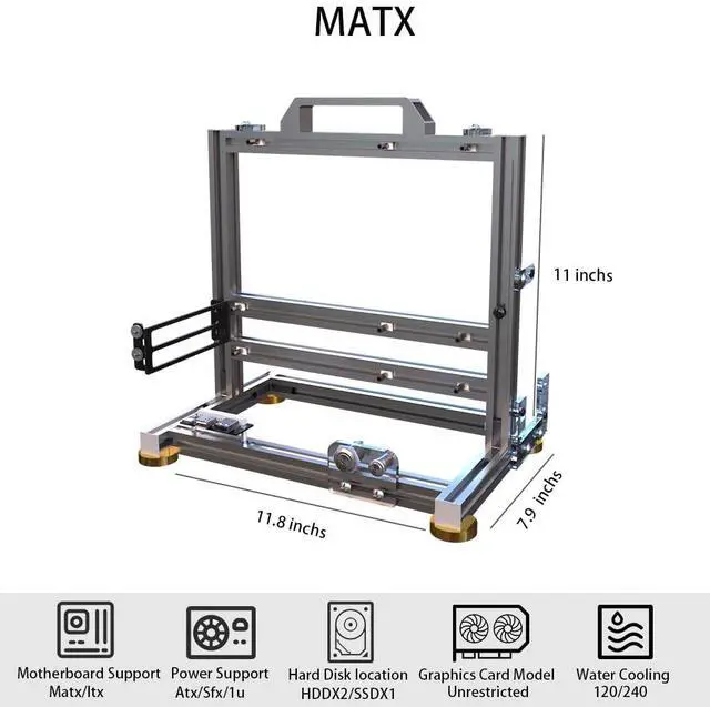 Alt view image 4 of 5 - DIY Open Frame PC Chassis, Aluminum Computer Case, Supports MATX Motherboard, Excellent Cooling, Type-C Support
