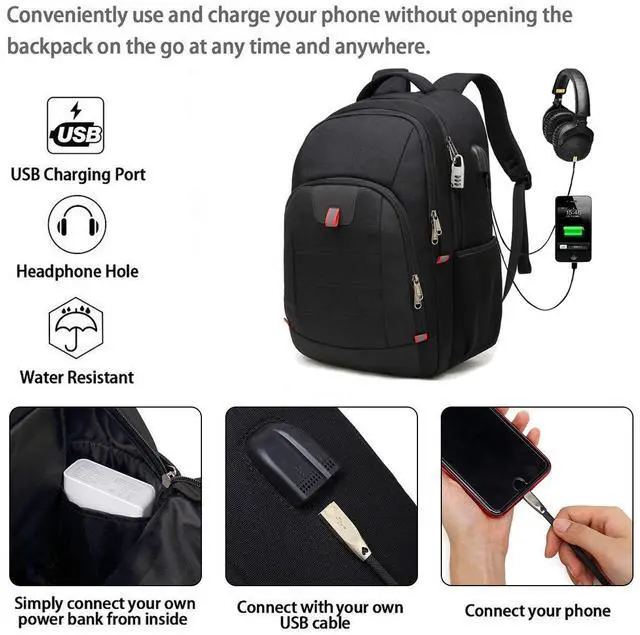 Alt view image 3 of 5 - Della Gao Laptop Backpack for Men, Large Anti-Theft Business Travel Backpack with USB Charging Port, Water Resistant College School Computer Bag for Men/Women for 17 Inch Laptop and Notebook