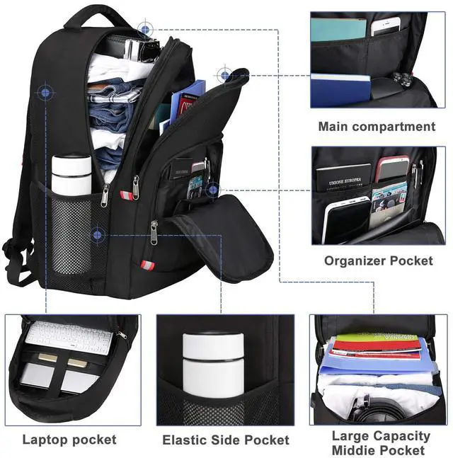 Alt view image 2 of 5 - Della Gao Laptop Backpack for Men, Large Anti-Theft Business Travel Backpack with USB Charging Port, Water Resistant College School Computer Bag for Men/Women for 17 Inch Laptop and Notebook