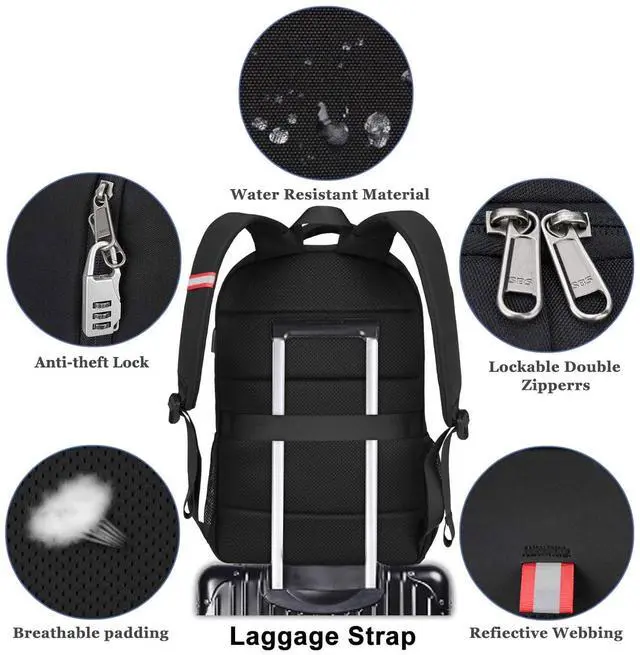 Alt view image 5 of 5 - Della Gao Laptop Backpack for Men, Large Anti-Theft Business Travel Backpack with USB Charging Port, Water Resistant College School Computer Bag for Men/Women for 17 Inch Laptop and Notebook