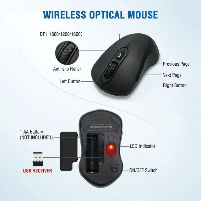 Alt view image 5 of 5 - Wireless Keyboard and Mouse Combo, Full-Sized 2.4GHz Comfortable Palm Rest and Optical Wireless Mouse for Windows, Mac OS PC/Desktops/Computer/Laptops(2 Pack)