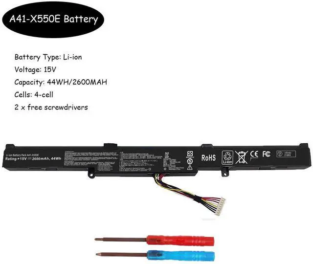 Alt view image 2 of 5 - Vinpera A41-X550E Battery for ASUS X450 X550 X550E X550L X550LB X550V X550Z X550ZA X751L K550 K550D F450 F450C X751m X750j X750ja 15V