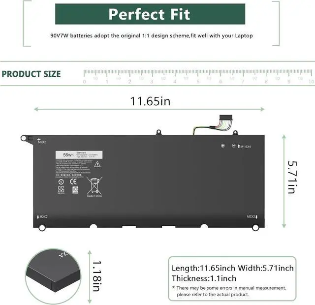 Alt view image 2 of 5 - YOBVTBF JD25G Battery 90V7W Battery for Dell XPS 13 9343 9350 P54G JHXPY JHXPY53 5K9CP 05K9CP 090V7W XPS13D-9343-1708 13D-9343-3708 13-9350-D1508G 13-9350-350 13-9350-D1608 13-9350 56WH 7.6V