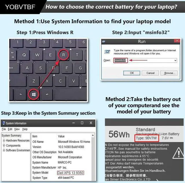 Alt view image 5 of 5 - YOBVTBF JD25G Battery 90V7W Battery for Dell XPS 13 9343 9350 P54G JHXPY JHXPY53 5K9CP 05K9CP 090V7W XPS13D-9343-1708 13D-9343-3708 13-9350-D1508G 13-9350-350 13-9350-D1608 13-9350 56WH 7.6V