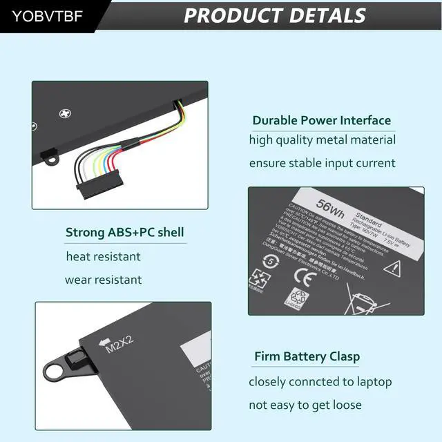 Alt view image 3 of 5 - YOBVTBF JD25G Battery 90V7W Battery for Dell XPS 13 9343 9350 P54G JHXPY JHXPY53 5K9CP 05K9CP 090V7W XPS13D-9343-1708 13D-9343-3708 13-9350-D1508G 13-9350-350 13-9350-D1608 13-9350 56WH 7.6V