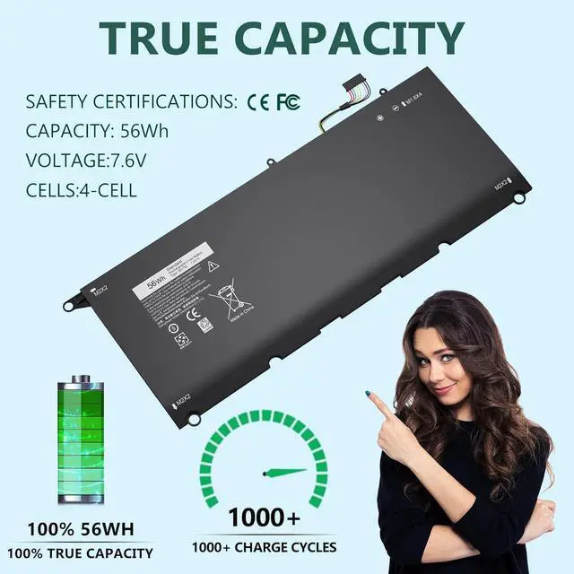 Alt view image 4 of 5 - YOBVTBF JD25G Battery 90V7W Battery for Dell XPS 13 9343 9350 P54G JHXPY JHXPY53 5K9CP 05K9CP 090V7W XPS13D-9343-1708 13D-9343-3708 13-9350-D1508G 13-9350-350 13-9350-D1608 13-9350 56WH 7.6V