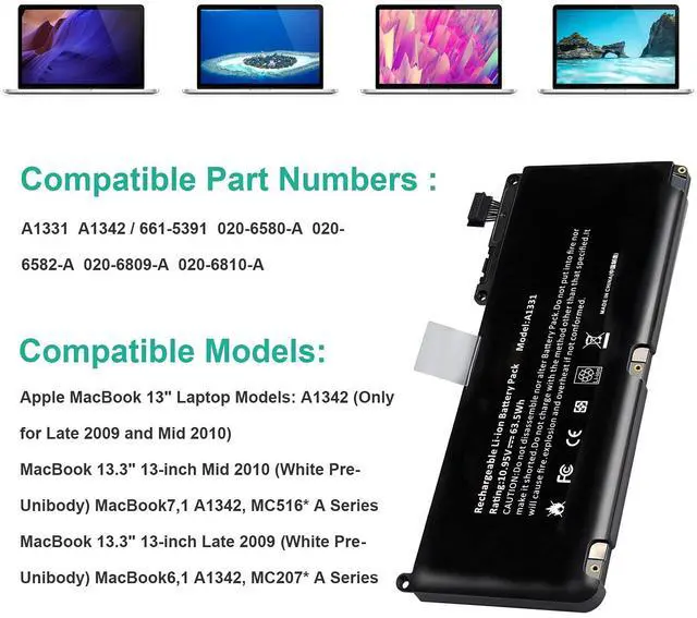 Alt view image 5 of 5 - Fancy Buying A1331 13" A1342 (Late 2009 Mid 2010) Laptop Battery for Apple MacBook Unibody fits 661-5391 020-6582-A MC233LL/A MC207LL/A MC516LL/A
