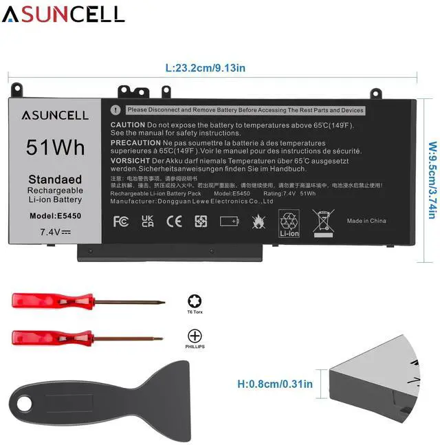 Alt view image 3 of 5 - ASUNCELL 51Wh G5M10 Battery for Dell Latitude 14 E5450 5450 15 E5550 5550 12 E5250 5250 3150 3160 3550 Series VMKXM 451-BBLN G5M10 08V5GX 5XFWC, 7.4V 4-Cell