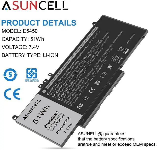 Alt view image 2 of 5 - ASUNCELL 51Wh G5M10 Battery for Dell Latitude 14 E5450 5450 15 E5550 5550 12 E5250 5250 3150 3160 3550 Series VMKXM 451-BBLN G5M10 08V5GX 5XFWC, 7.4V 4-Cell