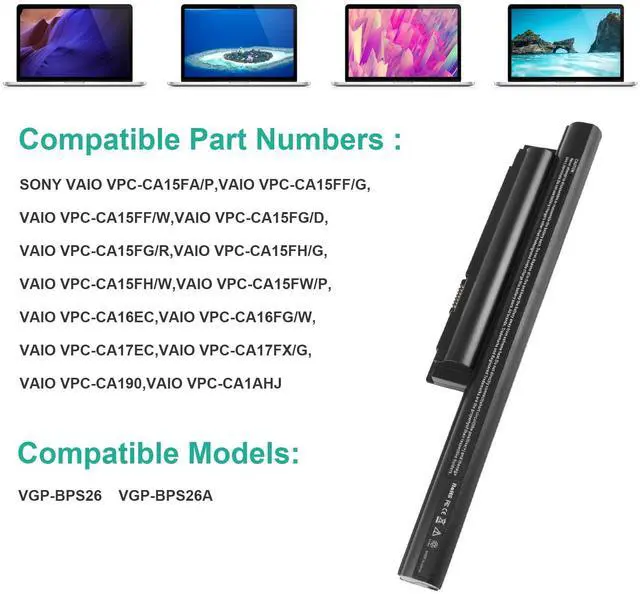 Alt view image 3 of 5 - VGP-BPS26 Battery for Sony VAIO BPS26 VGP-BPS26A VGP-BPS26S VGP-BPL26 SVE151D11M VPCEH VPCCA VPC-CA15FG VPC-CA15FW VPC-CA16EC VPC-CA17EC VPC-CA190 PCG-61A12L PCG-61A13L PCG-61A14L PCG-71713L