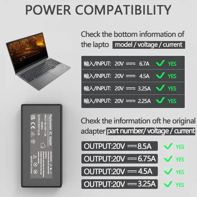 Alt view image 2 of 5 - 170W Laptop Charger for Lenovo Thinkpad P50 P51 P52 P53 P70 P71 P73 W540 W541 T540P P15 P17 P15V P15G T15G T15P P1 Power Adapter Supply Cord