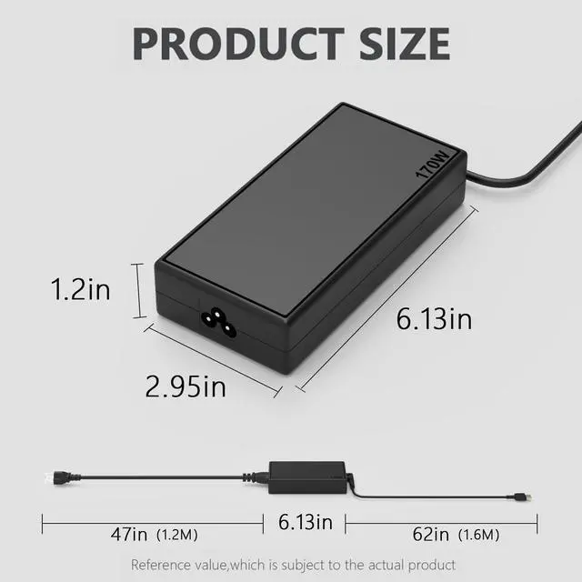 Alt view image 4 of 5 - 170W Laptop Charger for Lenovo Thinkpad P50 P51 P52 P53 P70 P71 P73 W540 W541 T540P P15 P17 P15V P15G T15G T15P P1 Power Adapter Supply Cord