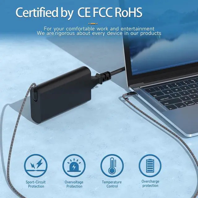 Alt view image 3 of 5 - New Slim 65W USB C Laptop Charger for HP Probook 440 445 450 455 460 465 G8 G9 G10 G11, for EliteBook 830 835 840 845 860 865 640 650 655 1040 G8 G9 G10 G11 Type-C Fast Charging Power Supply Cord