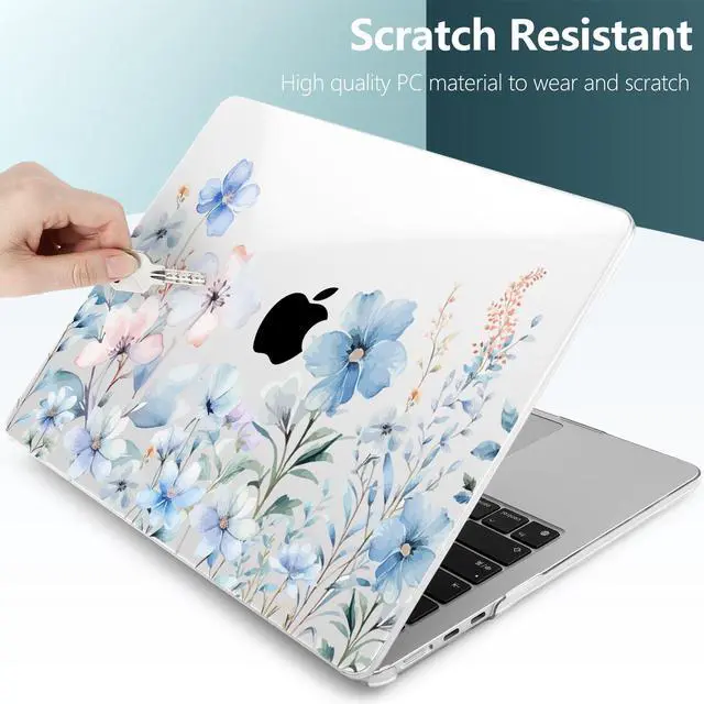 Alt view image 3 of 5 - DONGKE for M4 MacBook Air 13.6 Inch Case 2025 2024 2023 2022 Model A3240 A3113 A2681 M3 M2 Chip, Plastic Hard Shell Case Cover with Touch ID for MacBook Air 13 Inch M4 - Blue Flowers