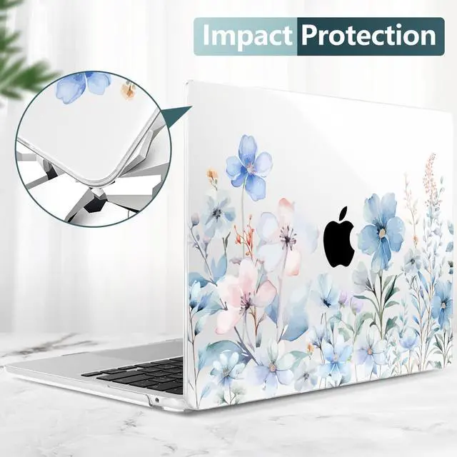 Alt view image 5 of 5 - DONGKE for M4 MacBook Air 13.6 Inch Case 2025 2024 2023 2022 Model A3240 A3113 A2681 M3 M2 Chip, Plastic Hard Shell Case Cover with Touch ID for MacBook Air 13 Inch M4 - Blue Flowers