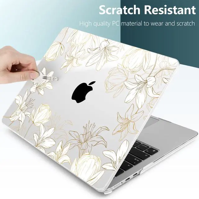 Alt view image 3 of 5 - DONGKE for M4 MacBook Air 13.6 Inch Case 2025 2024 2023 2022 Model A3240 A3113 A2681 M3 M2 Chip, Plastic Hard Shell Case Cover with Touch ID for MacBook Air 13 Inch M4 - Golden Floral