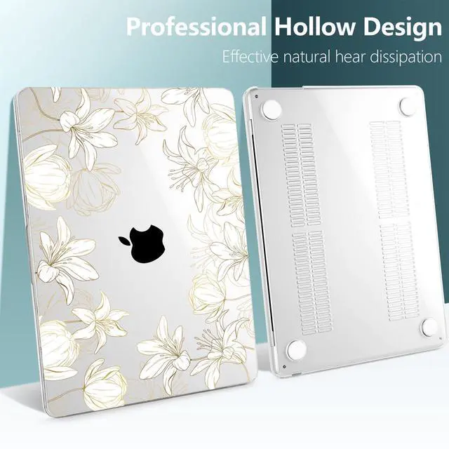 Alt view image 4 of 5 - DONGKE for M4 MacBook Air 13.6 Inch Case 2025 2024 2023 2022 Model A3240 A3113 A2681 M3 M2 Chip, Plastic Hard Shell Case Cover with Touch ID for MacBook Air 13 Inch M4 - Golden Floral