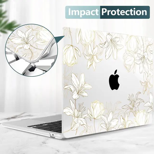 Alt view image 5 of 5 - DONGKE for M4 MacBook Air 13.6 Inch Case 2025 2024 2023 2022 Model A3240 A3113 A2681 M3 M2 Chip, Plastic Hard Shell Case Cover with Touch ID for MacBook Air 13 Inch M4 - Golden Floral
