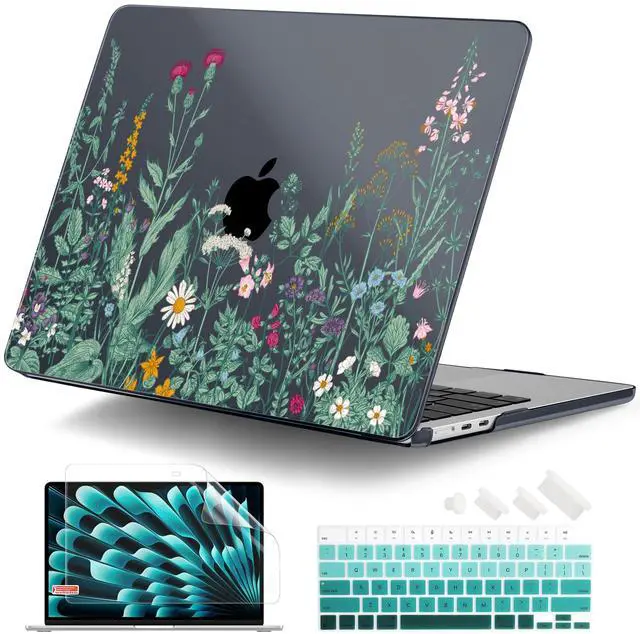 Main image of DONGKE Compatible with M4 MacBook Air 15 inch Case 2025 2024 2023 A3241 A3114 A2941 M3 M2 Liquid Retina Display Touch ID, Plastic Hard Case & Keyboard Skin & Screen Protector - Garden Florals