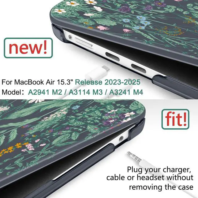 Alt view image 2 of 5 - DONGKE Compatible with M4 MacBook Air 15 inch Case 2025 2024 2023 A3241 A3114 A2941 M3 M2 Liquid Retina Display Touch ID, Plastic Hard Case & Keyboard Skin & Screen Protector - Garden Florals