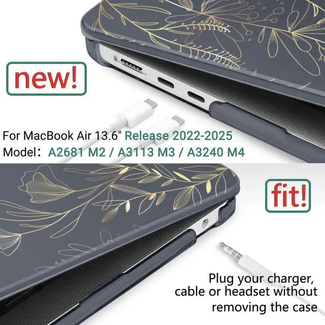 Alt view image 2 of 5 - DONGKE for M4 MacBook Air 13.6 Inch Case 2025 2024 2023 2022 Model A3240 A3113 A2681 M3 M2 Chip, Plastic Hard Shell Case Cover with Touch ID for MacBook Air 13 Inch M4 - Floral Blooming